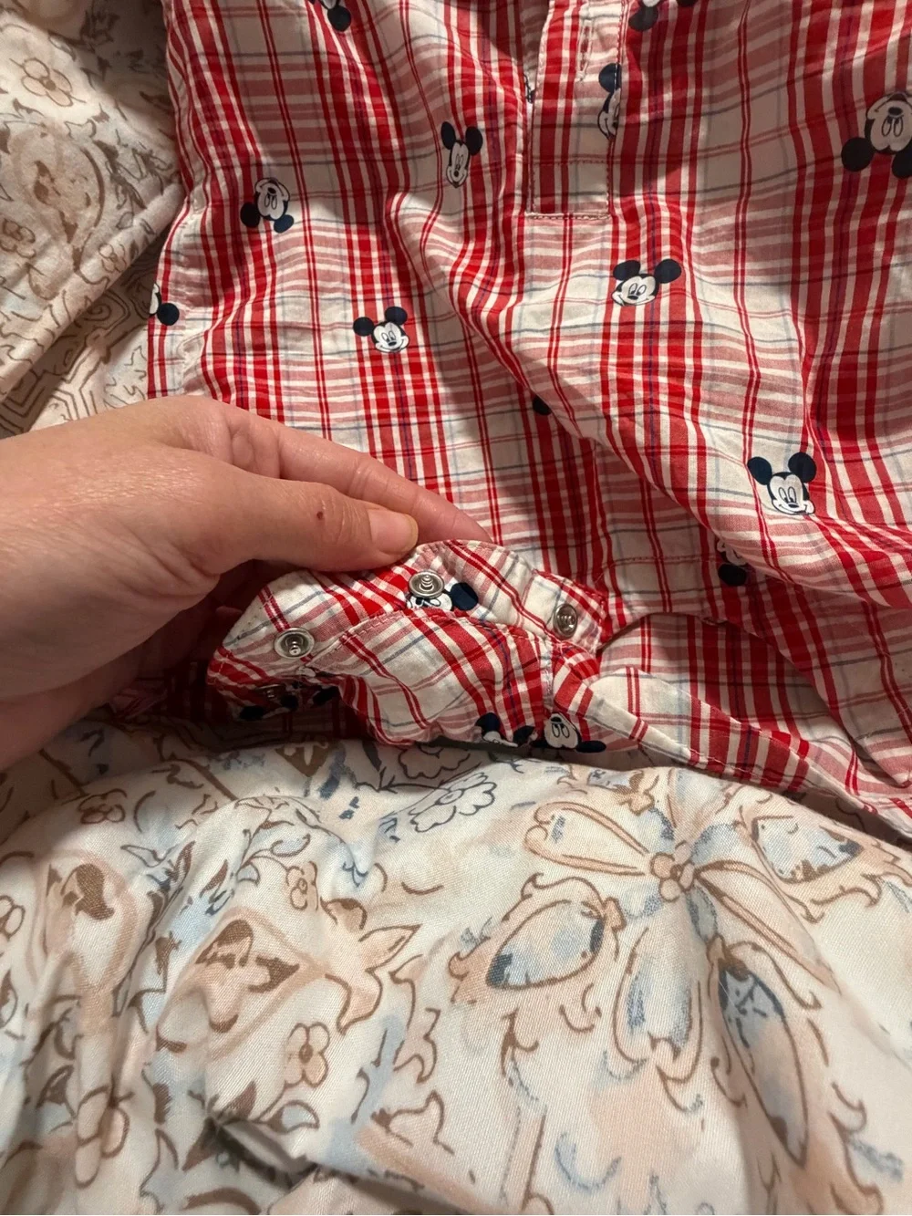 Old Navy Red and White Plaid Mickey Mouse One-Piece Bodysuit
